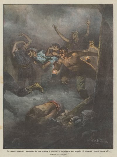 De grote rampen, explosie in een kolenmijn in Engeland, die 132 mensen begroef door Achille Beltrame