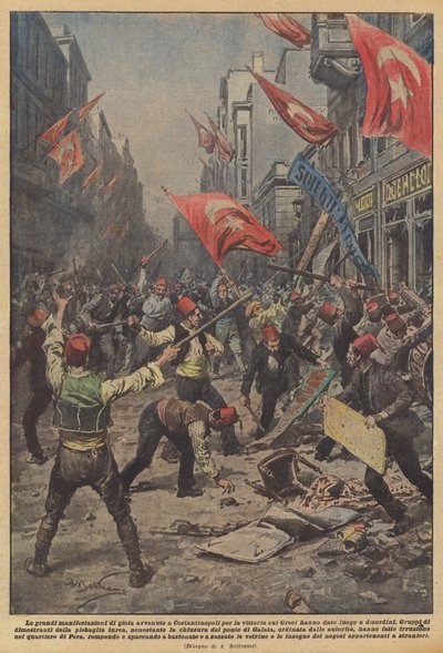 De grote vreugde-uitingen in Constantinopel na de overwinning op de Grieken veroorzaakten onrust door Achille Beltrame