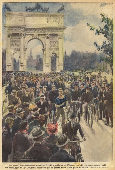 De grote sportmanifestaties, de voettocht van Milaan met meer dan zeshonderd deelnemers door Achille Beltrame