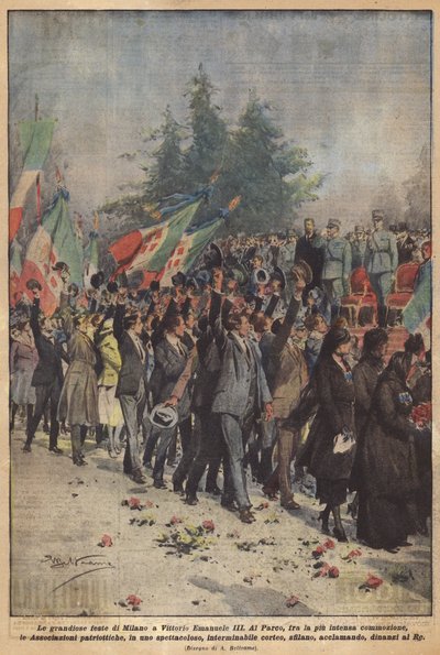 De grandioze feesten van Milaan voor Vittorio Emanuele III door Achille Beltrame