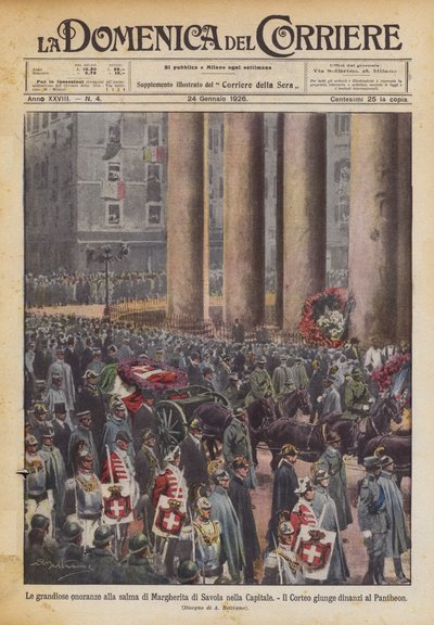 De grootse eerbetonen aan het lichaam van Margherita di Savoia in de hoofdstad door Achille Beltrame