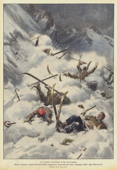 De winterse gevaren van de bergen door Achille Beltrame