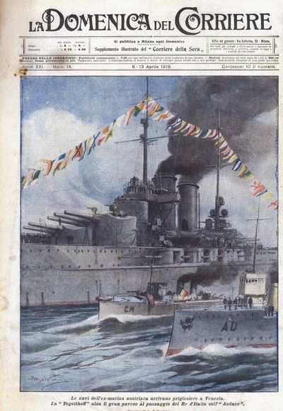 De schepen van de voormalige Oostenrijkse marine arriveren als gevangenen in Venetië door Achille Beltrame