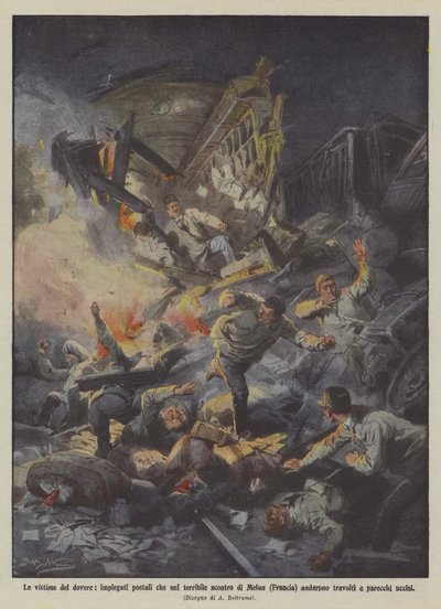 De slachtoffers van de plicht, postbeambten die in het verschrikkelijke gevecht van Melun (Frankrijk) omkwamen door Achille Beltrame