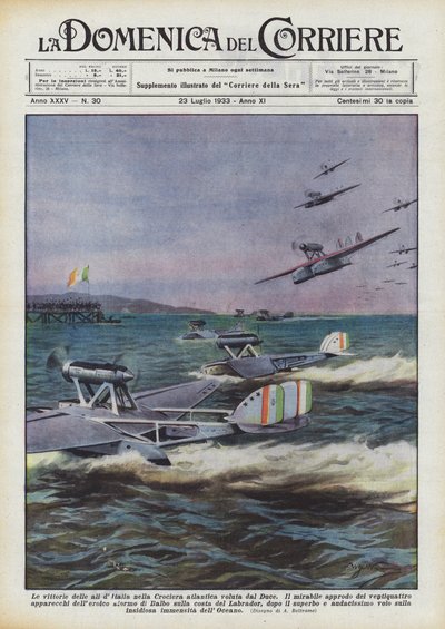 De overwinningen van de vleugels van Italië in de Atlantische cruise gewild door de Duce door Achille Beltrame