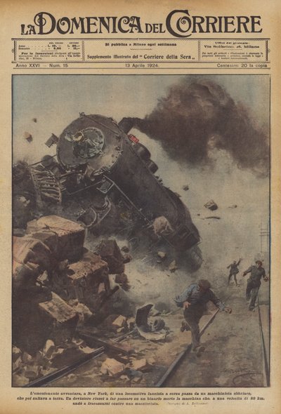 Het spannende avontuur in New York van een locomotief die op hol sloeg door een machinist? door Achille Beltrame