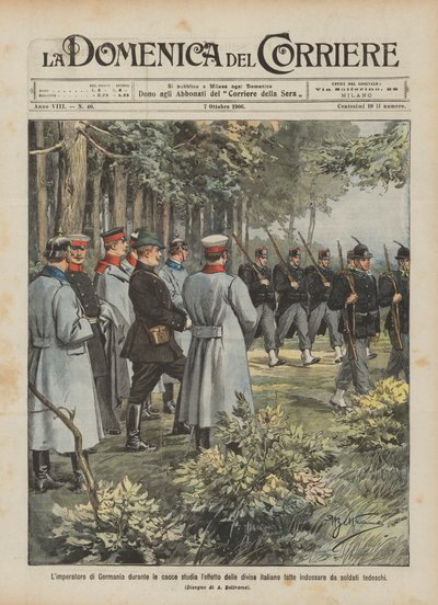 De Duitse keizer bestudeert tijdens de jacht het effect van de Italiaanse uniformen die werden gedragen ? door Achille Beltrame