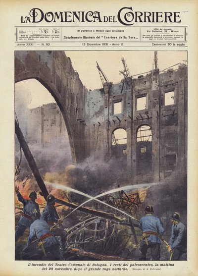 De brand in het Gemeentelijk Theater van Bologna door Achille Beltrame