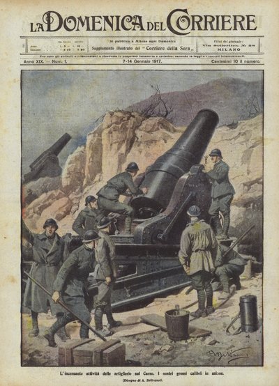 De onophoudelijke activiteit van de artillerie op de Karst door Achille Beltrame