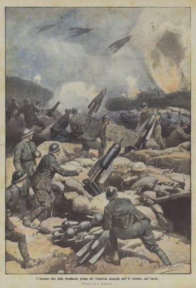 Het intense bombardement voor de succesvolle aanvallen van 11 oktober op de Karst door Achille Beltrame