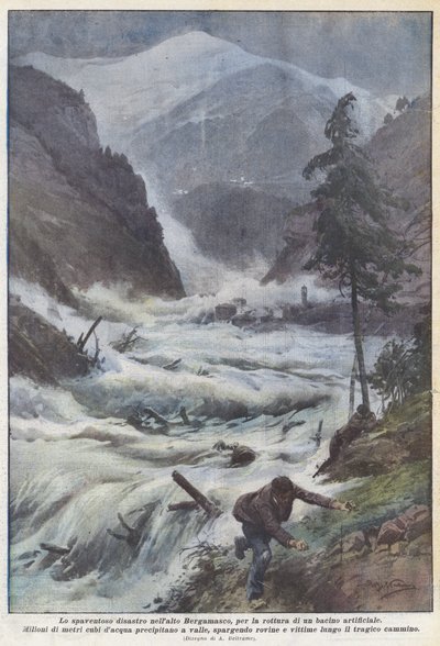 De verschrikkelijke ramp in hoog-Bergamo, door de breuk van een kunstmatig bassin door Achille Beltrame