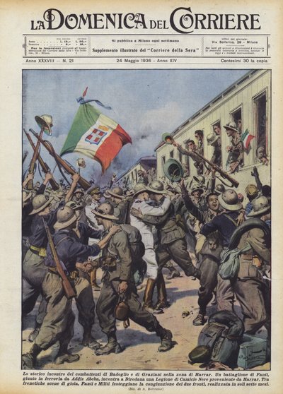 De historische ontmoeting van de strijders van Badoglio en Graziani in de regio Harrar door Achille Beltrame