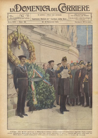 Het eerbetoon van de Amerikaanse marine aan de Italiaanse Onbekende Soldaat door Achille Beltrame