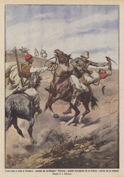 Handgemeen in Cyrenaica, kapitein van de Piacenza cavalerie woest aangevallen door Achille Beltrame