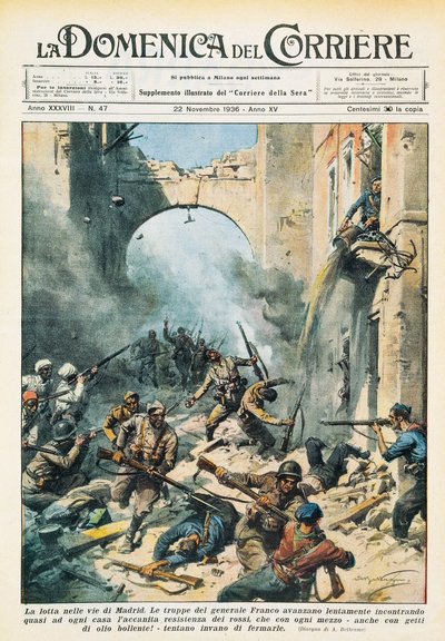 Melee in de straten van Madrid tijdens de Spaanse Burgeroorlog door Achille Beltrame