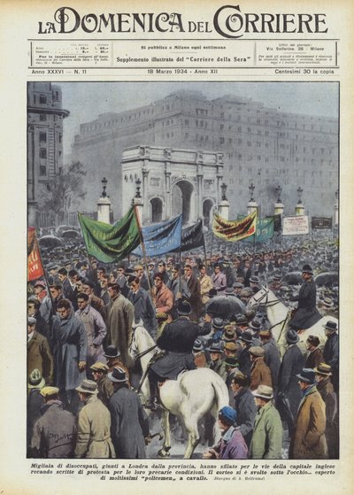 Duizenden werklozen, aangekomen in Londen vanuit de provincie, marcheerden door de straten van de hoofdstad door Achille Beltrame