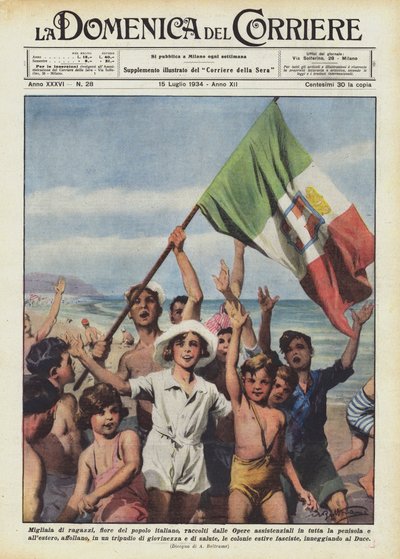 Duizenden jongens, de bloem van het Italiaanse volk, verzameld door de hulporganisaties in heel door Achille Beltrame