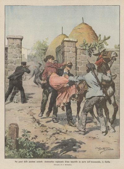 In de landen van vurige passies, dramatische ontvoering van een meisje door haar minnaar in Sicilië door Achille Beltrame