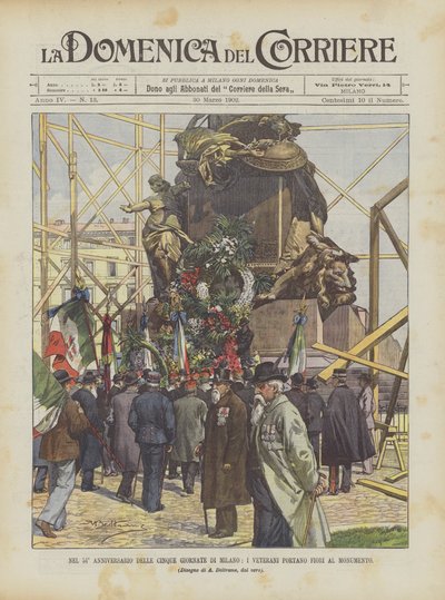 Op Het 54e Jubileum Van De Vijf Dagen Van Milaan, De Veteranen Brengen Bloemen Naar Het Monument door Achille Beltrame