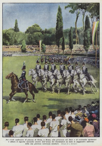In het groene amfitheater van Piazza di Siena, in Rome, in aanwezigheid van de Duce en honderdduizend toeschouwers door Achille Beltrame