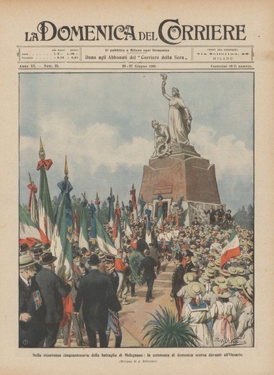 Op de vijftigste verjaardag van de slag bij Melegnano, de ceremonie van afgelopen zondag voor het ossuarium door Achille Beltrame