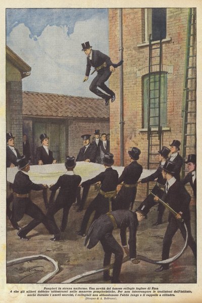 Brandweermannen in vreemde uniformen door Achille Beltrame