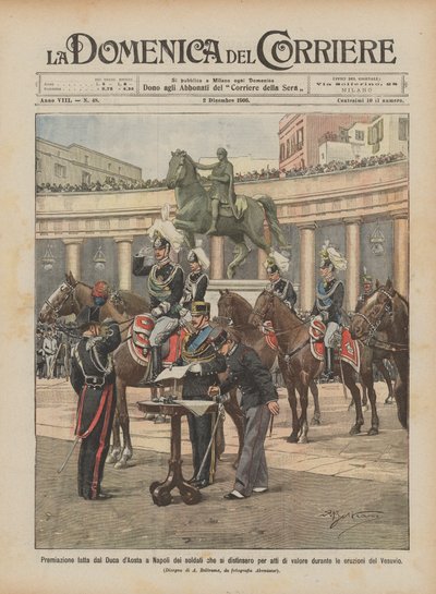Prijsuitreiking door de hertog van Aosta in Napels aan soldaten die zich onderscheidden door daden van moed ? door Achille Beltrame