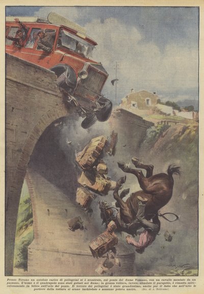 Bij Teramo botste een bus vol pelgrims op de brug van de rivier de Vomano door Achille Beltrame