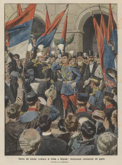 Terugkeer van de kroonprins van Servië naar Belgrado, enthousiaste demonstraties van het volk door Achille Beltrame