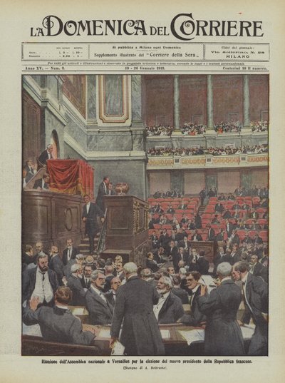 Vergadering van de Nationale Vergadering in Versailles voor de verkiezing van de nieuwe president van de Franse Republiek door Achille Beltrame