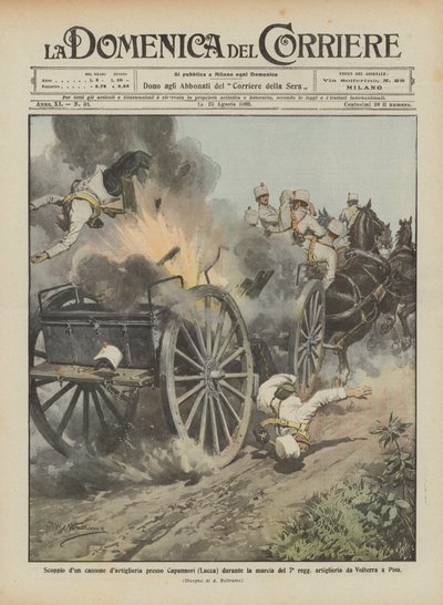 Explosie van een artilleriekist bij Capannori (Lucca) tijdens de mars van het 7e regiment door Achille Beltrame