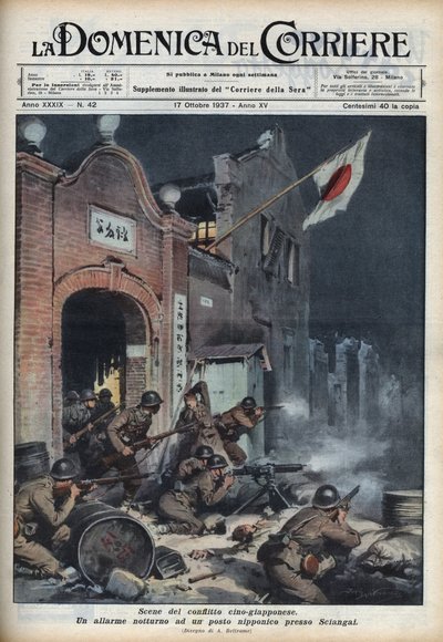 Tweede Chinees-Japanse Oorlog (1937-1945): gevechten nabij Shanghai. Illustratie door Achille Beltrame uit 