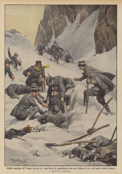 Soldaat van het 7e alpini gevonden levend na 40 uur begraven onder een lawine van sneeuw door Achille Beltrame