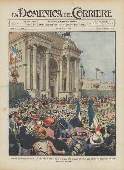 Plechtige ceremonie voor de Boog van de Vrede in Milaan voor de overhandiging van de eretekens door Achille Beltrame