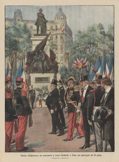 Plechtige inhuldiging van het monument voor Léon Gambetta, in Nice, op de middag van 25 april door Achille Beltrame