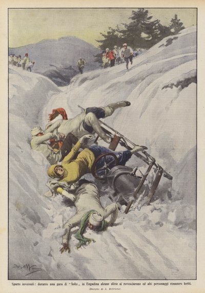 Wintersporten, tijdens een bobslee-wedstrijd in Engadin kantelen enkele sleeën en raken mensen gewond door Achille Beltrame