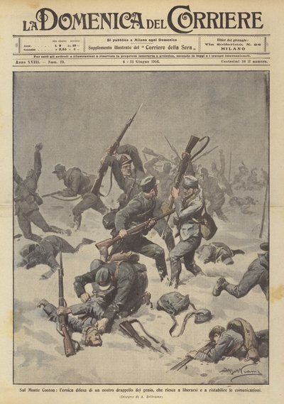 Op de Monte Coston, de heroïsche verdediging van een van onze genie-eenheden die erin slaagt te ontsnappen door Achille Beltrame