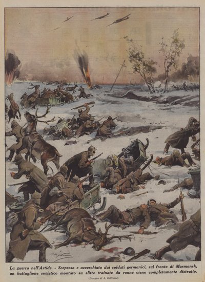 De oorlog in het Noordpoolgebied (kleur litho) door Achille Beltrame