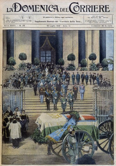 De zegening van de stoffelijke resten van de Hertog van Aosta in Turijn, nadat de begrafenisstoet de hele stad was gepasseerd - dess. de A. Beltrame in 