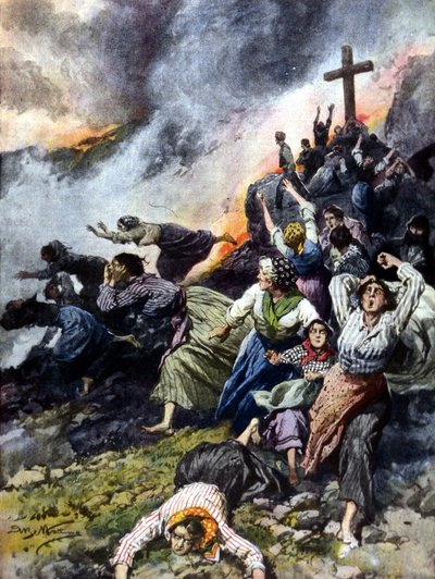 De uitbarsting van de Etna op Sicilië in 1902. Ill. door A. Beltrame. 