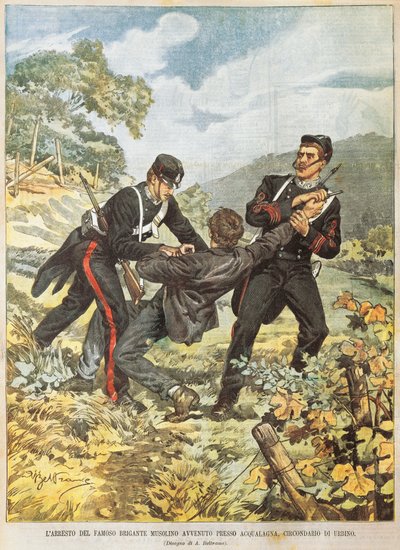 De beroemde bandiet Musolino gearresteerd nabij Acqualagna in het district Urbino, door Achille Beltrame, uit La Domenica del Corriere, 27 oktober 1901 door Achille Beltrame