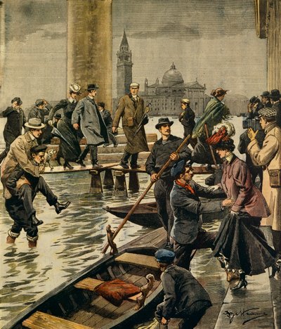 Het fenomeen van hoog water op het San Marcoplein in Venetië, door Achille Beltrame, uit La Domenica del Corriere door Achille Beltrame