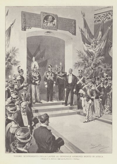 Turijn, onthulling van de gedenkplaat voor generaal Arimondi, gestorven in Afrika door Achille Beltrame