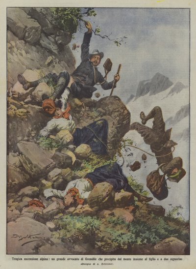Tragische bergbeklimming, een grote advocaat uit Grenoble die van de berg valt samen met door Achille Beltrame