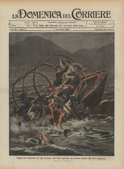 Tragische zondagse uitstap op het meer van Lecco, een boot kapseisde met negentien mensen die allemaal verdronken door Achille Beltrame