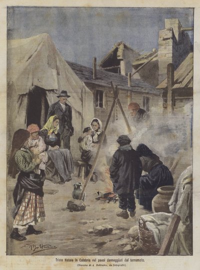 Trieste kerst in Calabrië in de door de aardbeving beschadigde dorpen door Achille Beltrame