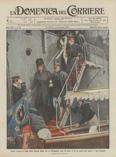Trieste terugkeer naar Italië van koningin Maria Pia van Portugal, na 48 jaar, de koning ontvangt haar door Achille Beltrame