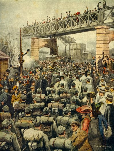 Triomfantelijke terugkeer van Italiaanse troepen uit Libië in Milaan, illustrator Achille Beltrame, uit La Domenica del Corriere, 26 januari 1913 door Achille Beltrame