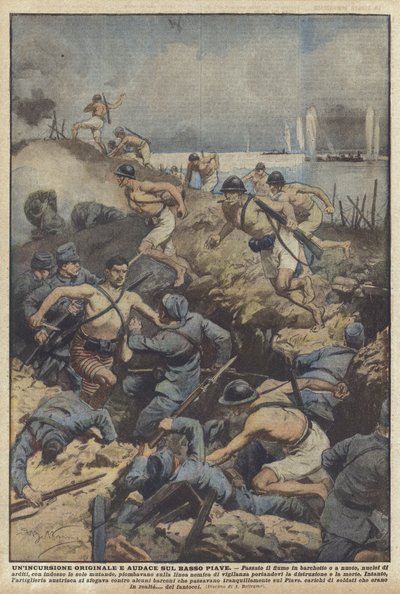 Een originele en gedurfde aanval op de lage Piave door Achille Beltrame