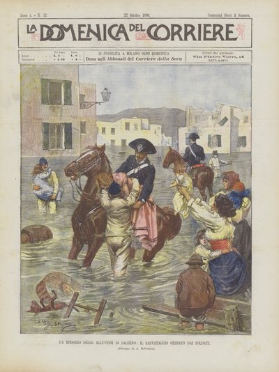 Een episode van de overstromingen in Salerno, de redding uitgevoerd door soldaten door Achille Beltrame